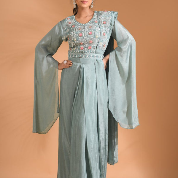 Morchari Co Ord Set With Dupatta Hand Embroidery - Blue - Distacart