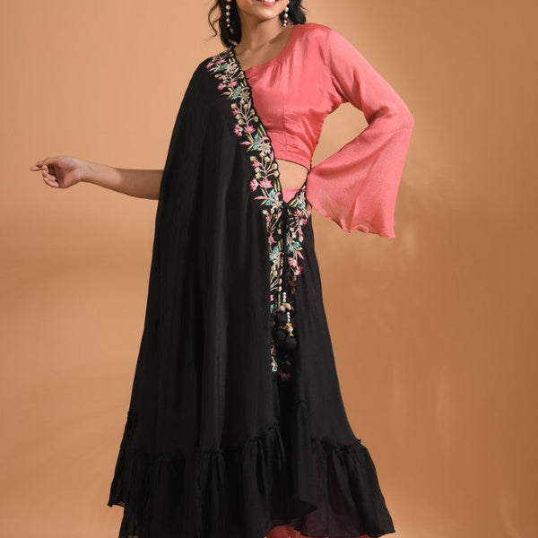 Morchari Crop Top With Dupatta Hand Embroidery - Peach - Distacart