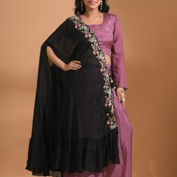 Morchari Crop Top With Dupatta Hand Embroidery - Green - Distacart