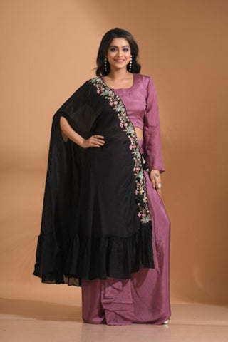 Morchari Crop Top With Dupatta Hand Embroidery - Green