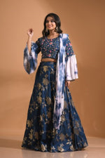 Thumbnail for Morchari Crop Top With Tie & Dye Dupatta Hand Embroidery - Blue - Distacart