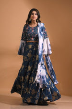 Thumbnail for Morchari Crop Top With Tie & Dye Dupatta Hand Embroidery - Blue - Distacart