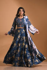 Thumbnail for Morchari Crop Top With Tie & Dye Dupatta Hand Embroidery - Blue - Distacart