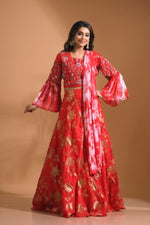 Thumbnail for Morchari Crop Top With Tie & Dye Dupatta Hand Embroidery - Red