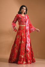 Thumbnail for Morchari Crop Top With Tie & Dye Dupatta Hand Embroidery - Red