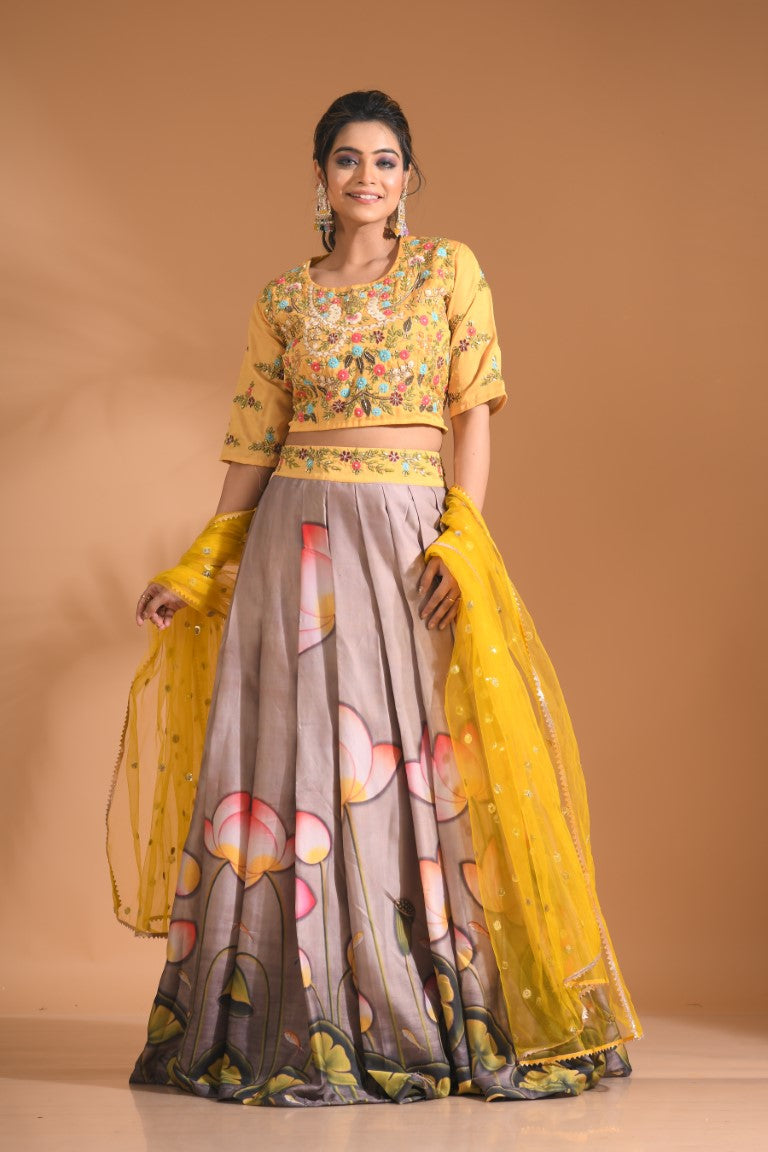 Morchari Crop Top With Net Dupatta - Multicolour - Distacart