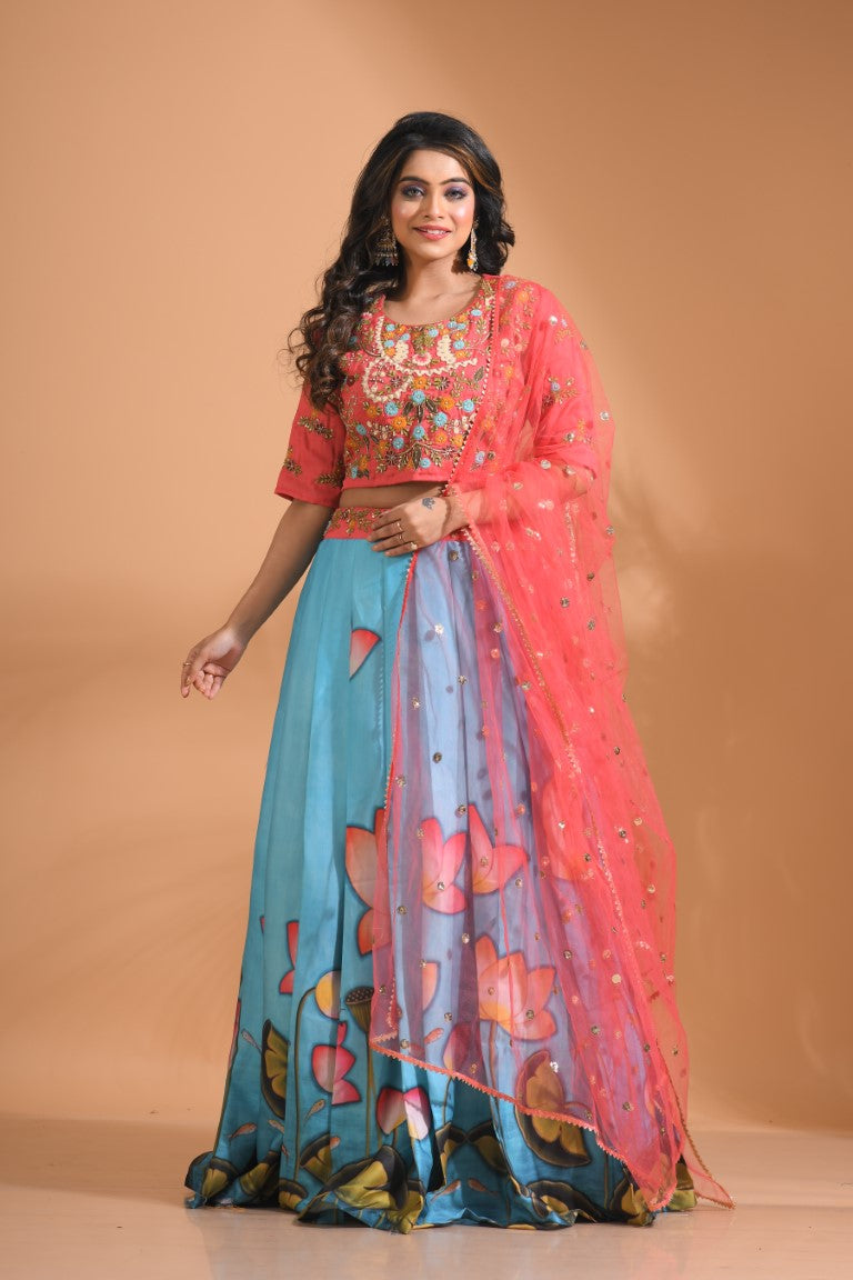 Morchari Crop Top With Net Dupatta - Multicolour - Distacart