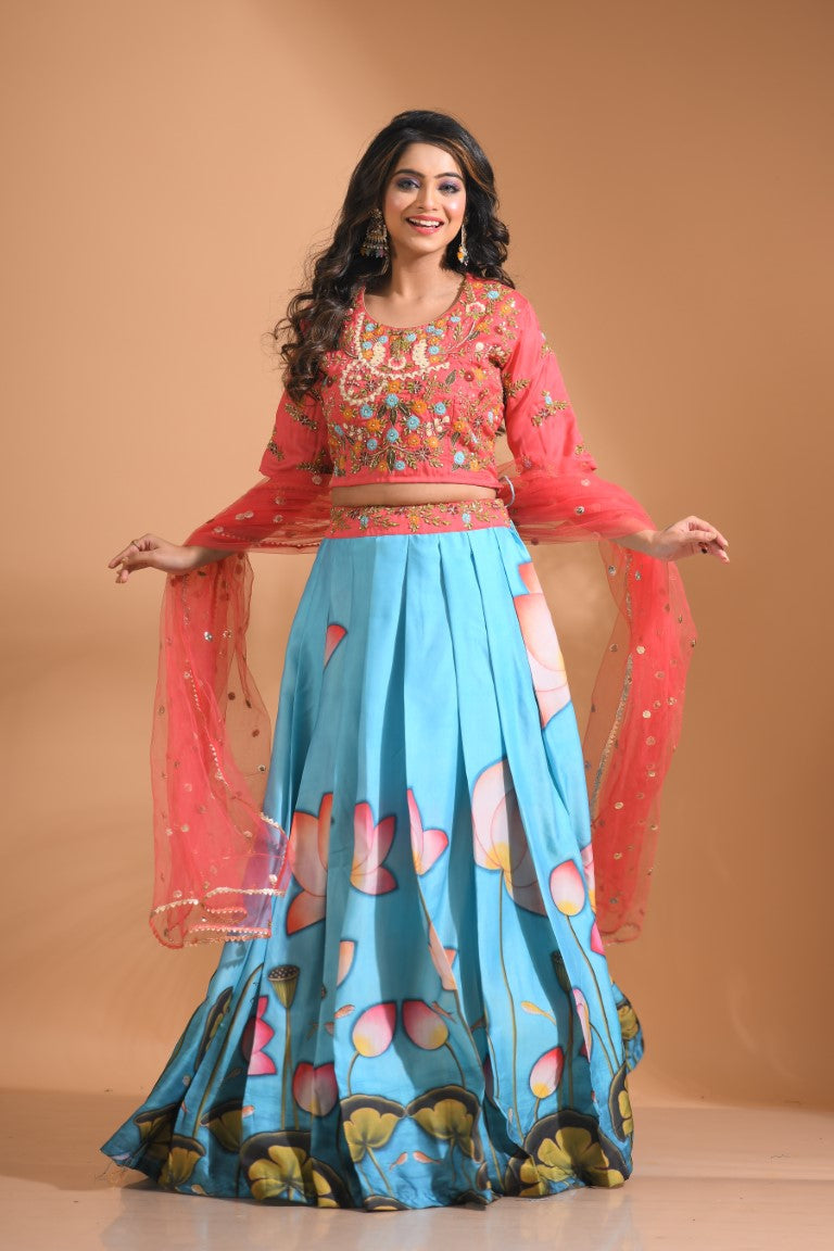 Morchari Crop Top With Net Dupatta - Multicolour
