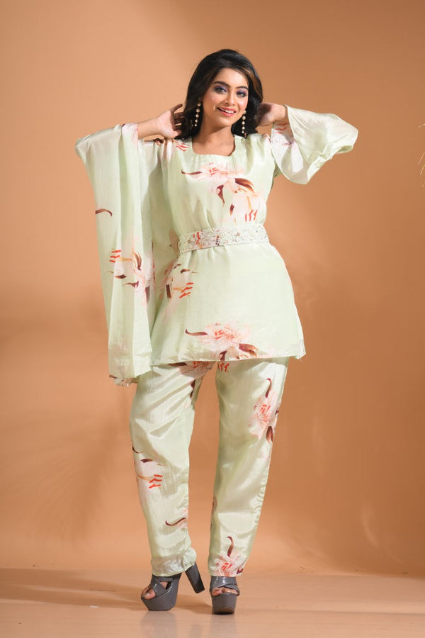 Morchari Kaftan Set With Hand Embroidery - Multicolour