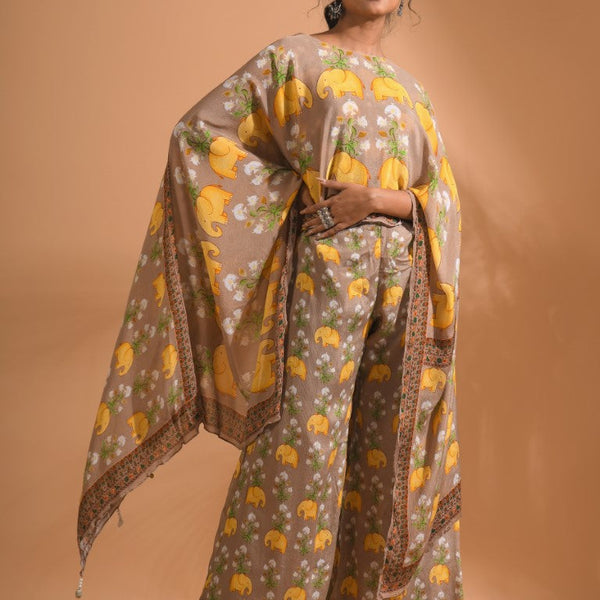 Morchari Kaftan Set With Hand Embroidery - Beige - Distacart