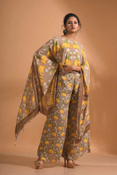 Morchari Kaftan Set With Hand Embroidery - Beige - Distacart