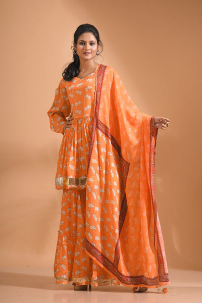 Morchari Sharara Top Set With Dupatta - Orange - Distacart