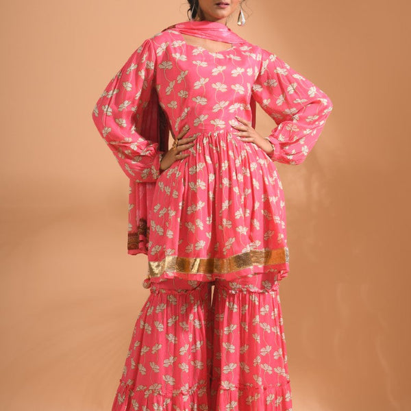 Morchari Sharara Top Set With Dupatta - Red - Distacart