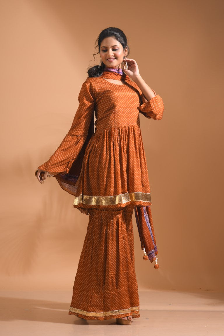 Morchari Sharara Top Set With Dupatta - Mustard - Distacart