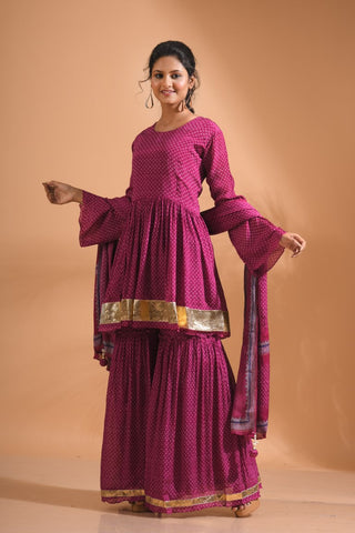 Morchari Sharara Top Set With Dupatta - Purple - Distacart