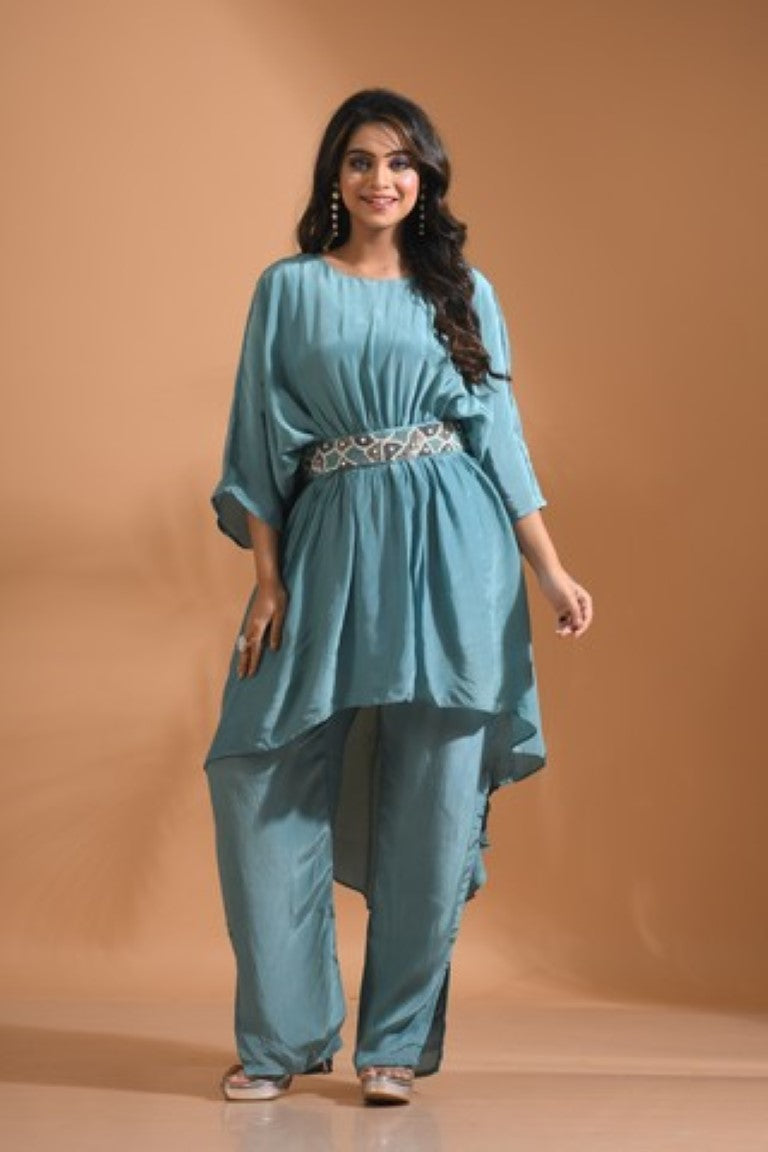 Morchari Kaftan Set With Pant - Sky Blue - Distacart