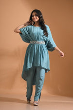 Thumbnail for Morchari Kaftan Set With Pant - Sky Blue