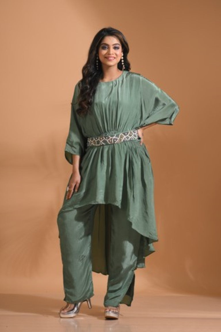 Morchari Kaftan Set With Pant - Green - Distacart