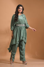 Thumbnail for Morchari Kaftan Set With Pant - Green