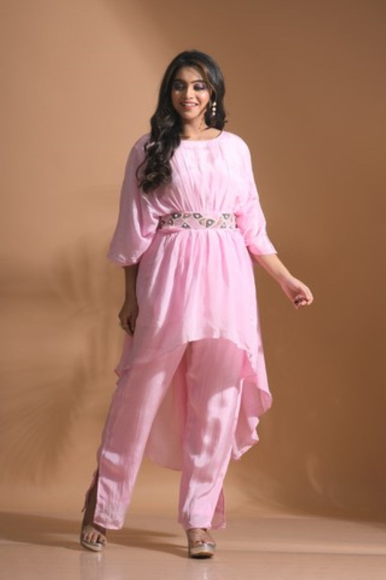 Morchari Kaftan Set With Pant - Pink - Distacart