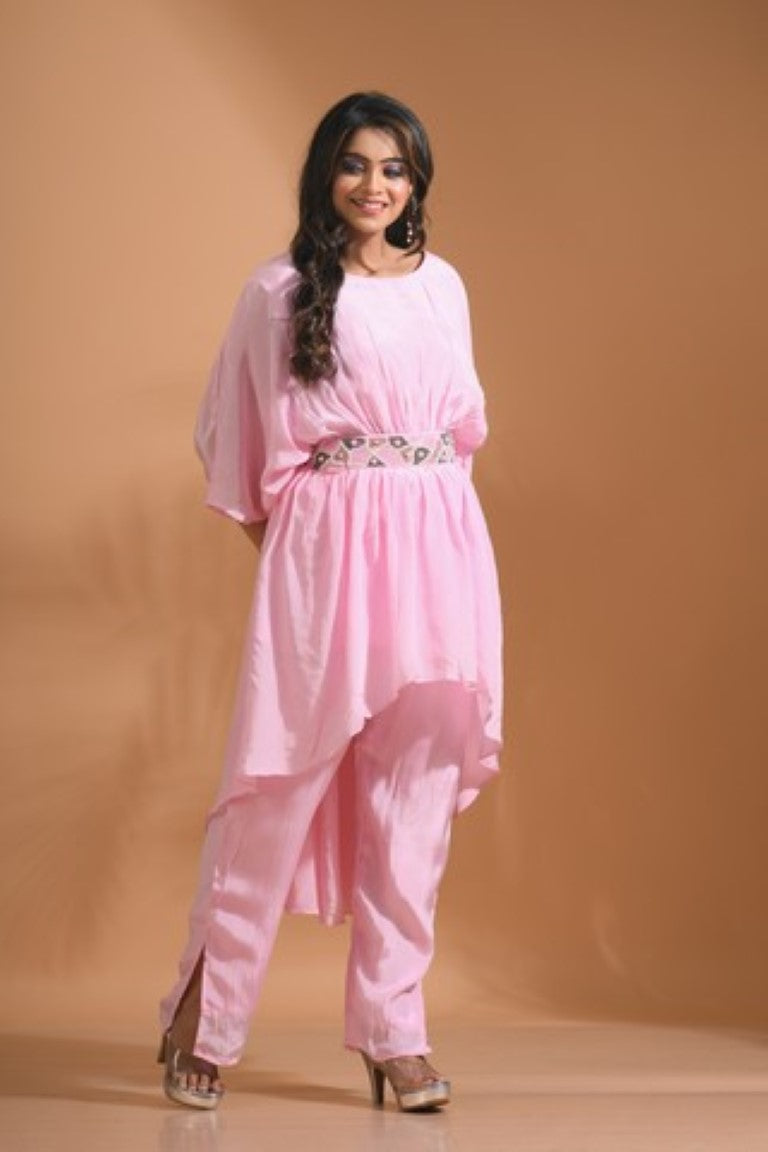 Morchari Kaftan Set With Pant - Pink - Distacart