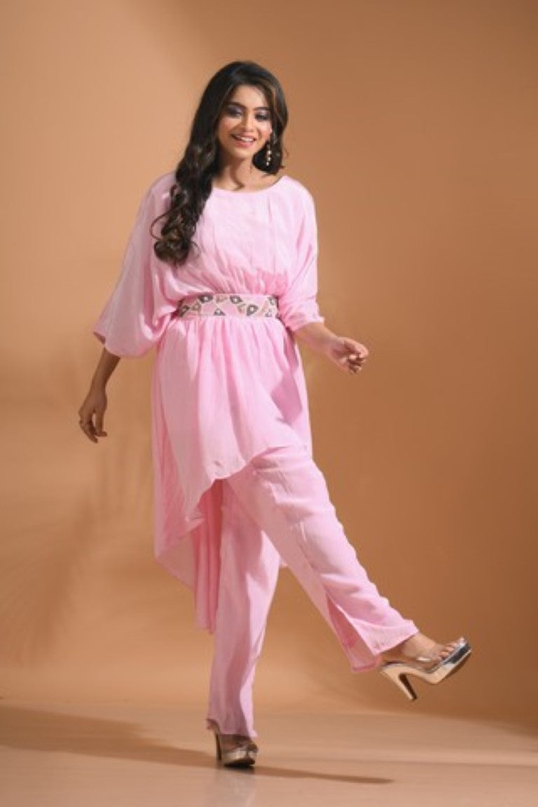 Morchari Kaftan Set With Pant - Pink