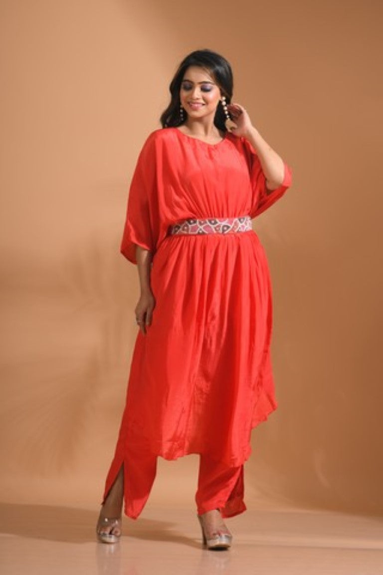Morchari Kaftan Set With Pant - Red - Distacart