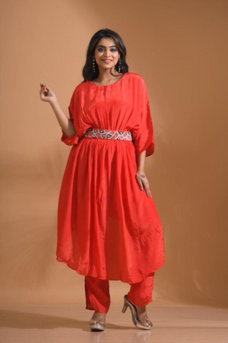 Morchari Kaftan Set With Pant - Red - Distacart