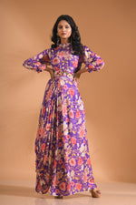Thumbnail for Morchari Long Gown With Hand Embroidery - Purple - Distacart