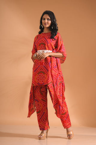 Morchari Kaftan Set With Embroidery - Red - Distacart