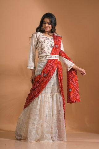 Morchari Sharara Set Attached With Dupatta With Hand Embroidery - Cream - Distacart