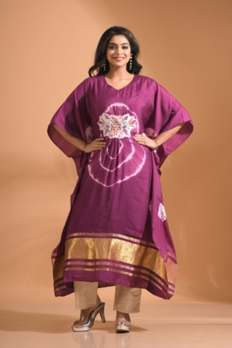 Morchari Kaftan Set With Embroidery - Purple - Distacart