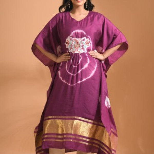 Morchari Kaftan Set With Embroidery - Purple - Distacart