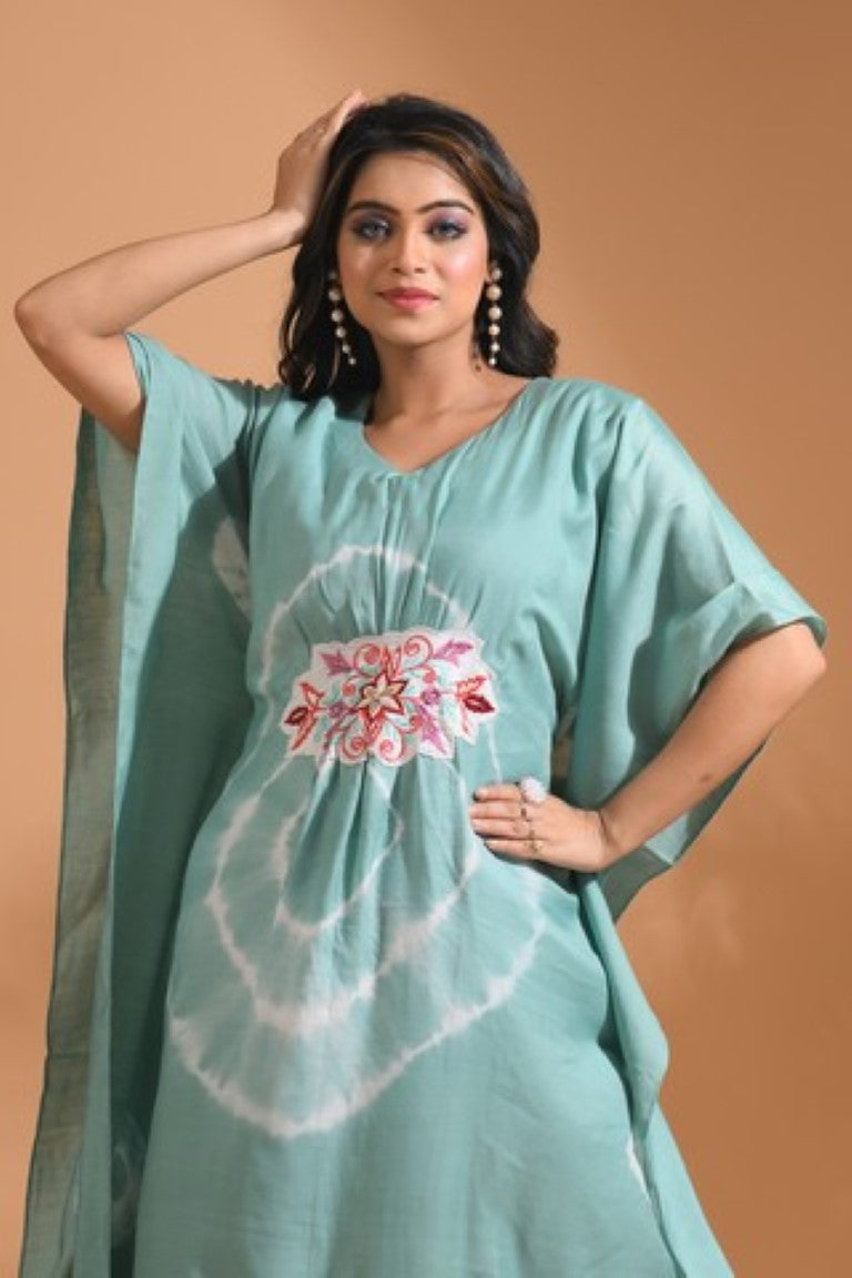 Morchari Kaftan Set With Embroidery - Light Green - Distacart