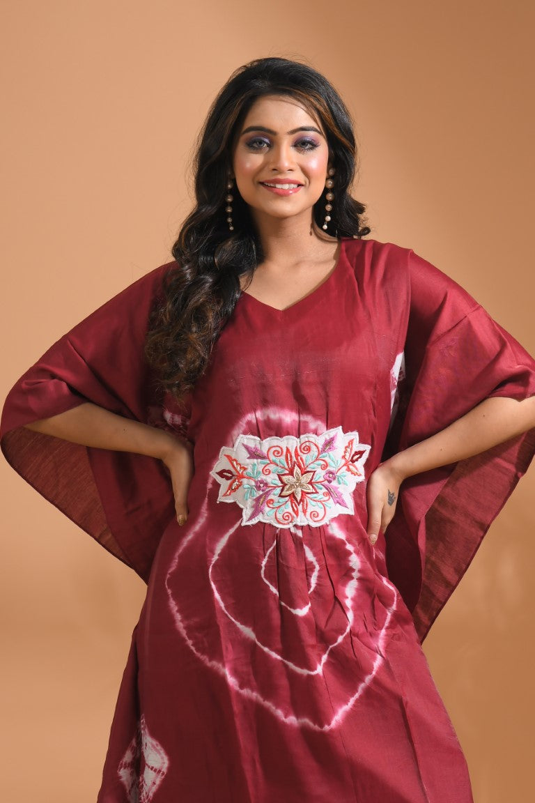 Morchari Kaftan Set With Embroidery - Maroon - Distacart