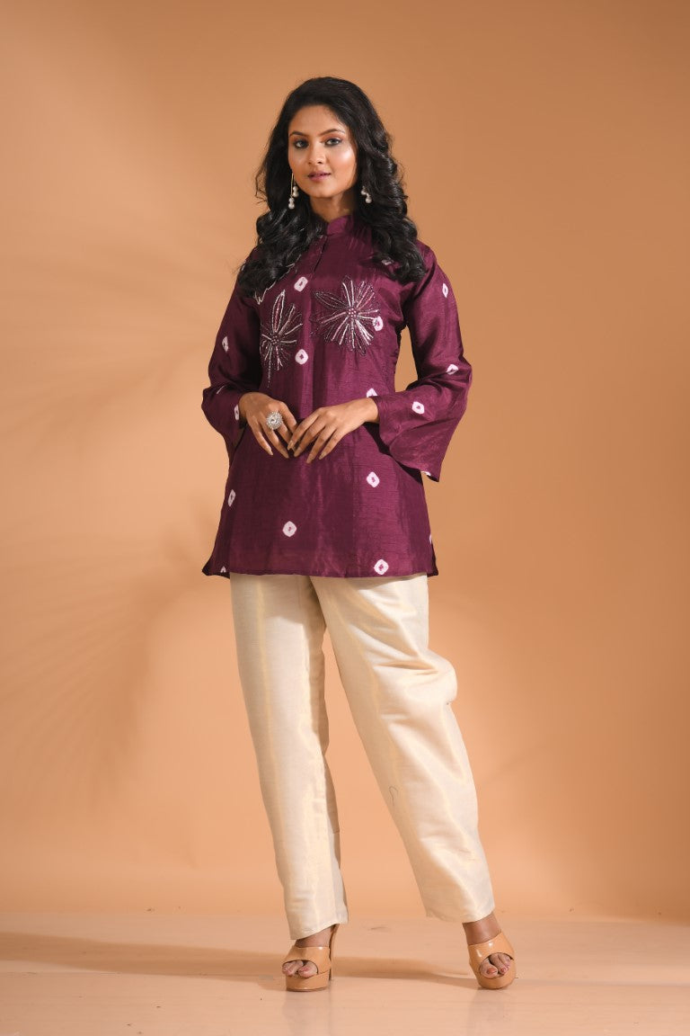 Morchari Co Ord Set With Hand Embroidery - Purple - Distacart