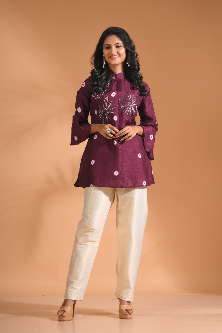 Morchari Co Ord Set With Hand Embroidery - Purple - Distacart