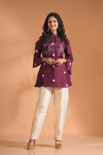 Thumbnail for Morchari Co Ord Set With Hand Embroidery - Purple
