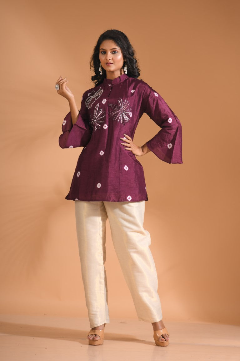 Morchari Co Ord Set With Hand Embroidery - Purple