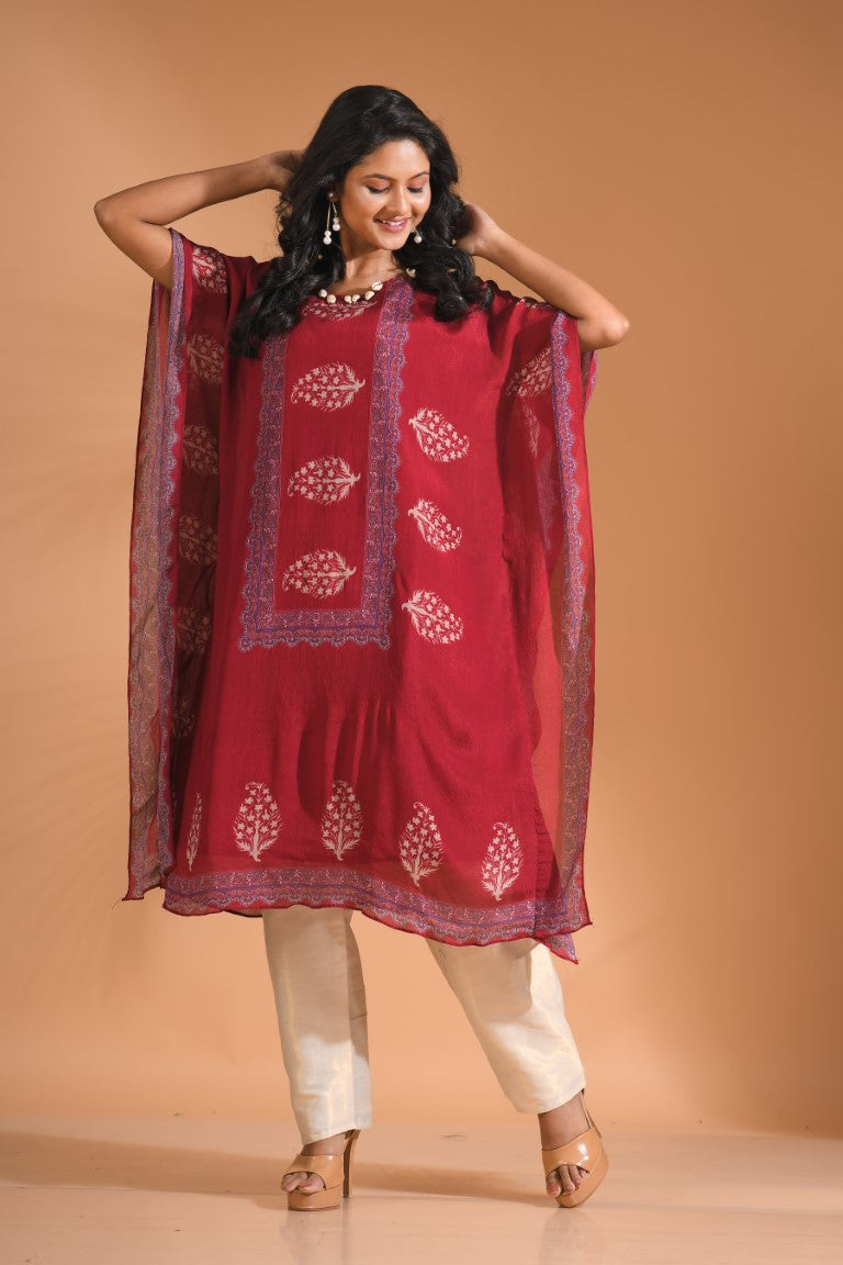 Morchari Co Ord Set With Hand Embroidery - Maroon - Distacart