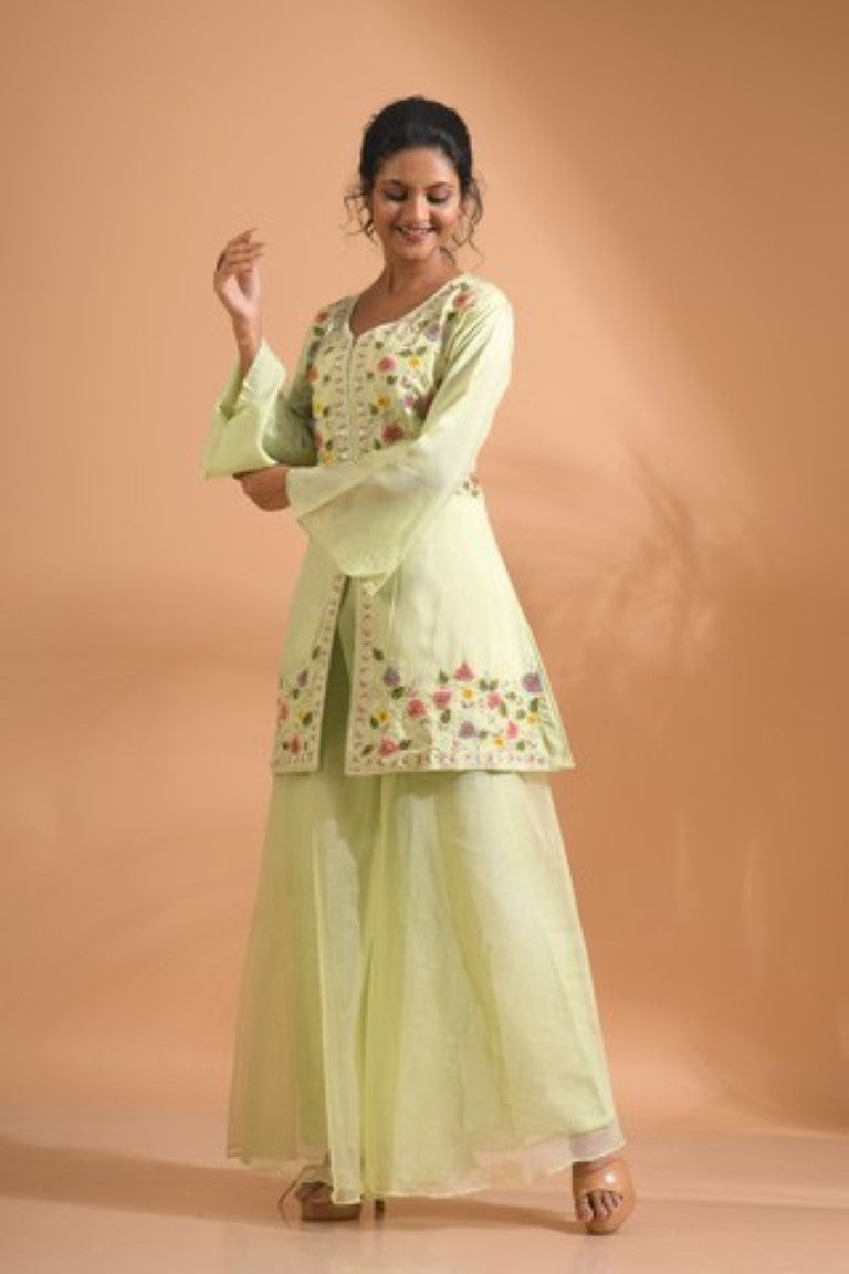 Morchari Co Ord Set With Hand Embroidery - Green
