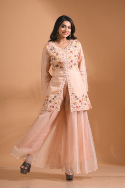 Morchari Co Ord Set With Hand Embroidery - Cream - Distacart