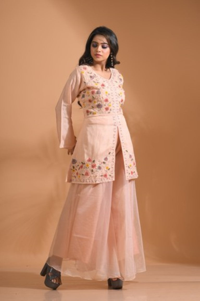 Morchari Co Ord Set With Hand Embroidery - Cream - Distacart