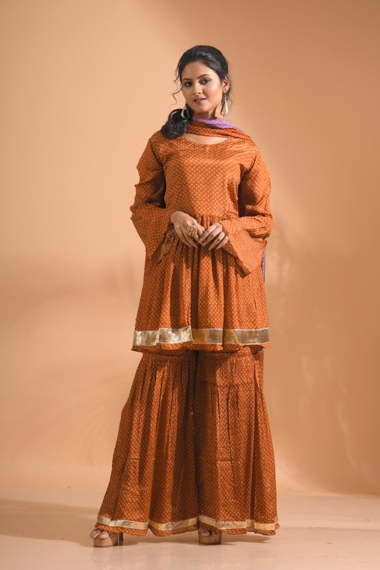Morchari Sharara Top Set With Dupatta - Mustard - Distacart