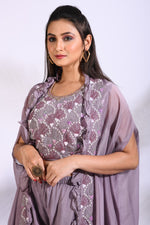 Thumbnail for Morchari Top Palazzo With Jacket With Hand Embroidery - Purple - Distacart