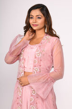 Thumbnail for Morchari Crop Top With Jacket With Hand Embroidery - Pink