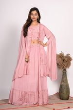 Thumbnail for Morchari Crop Top With Long Jacket With Hand Embroidery - Rust