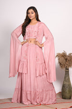 Thumbnail for Morchari Crop Top With Long Jacket With Hand Embroidery - Rust