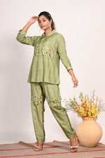Thumbnail for Morchari Co Ord Set With Hand Embroidery - Green - Distacart