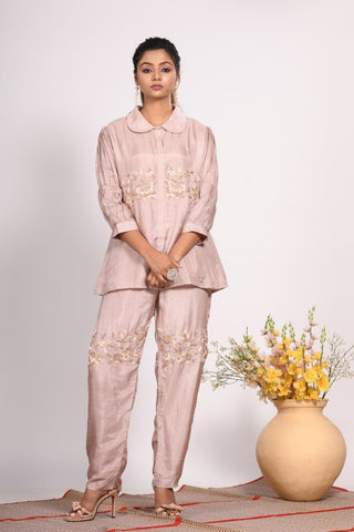 Morchari Co Ord Set With Hand Embroidery - Cream - Distacart